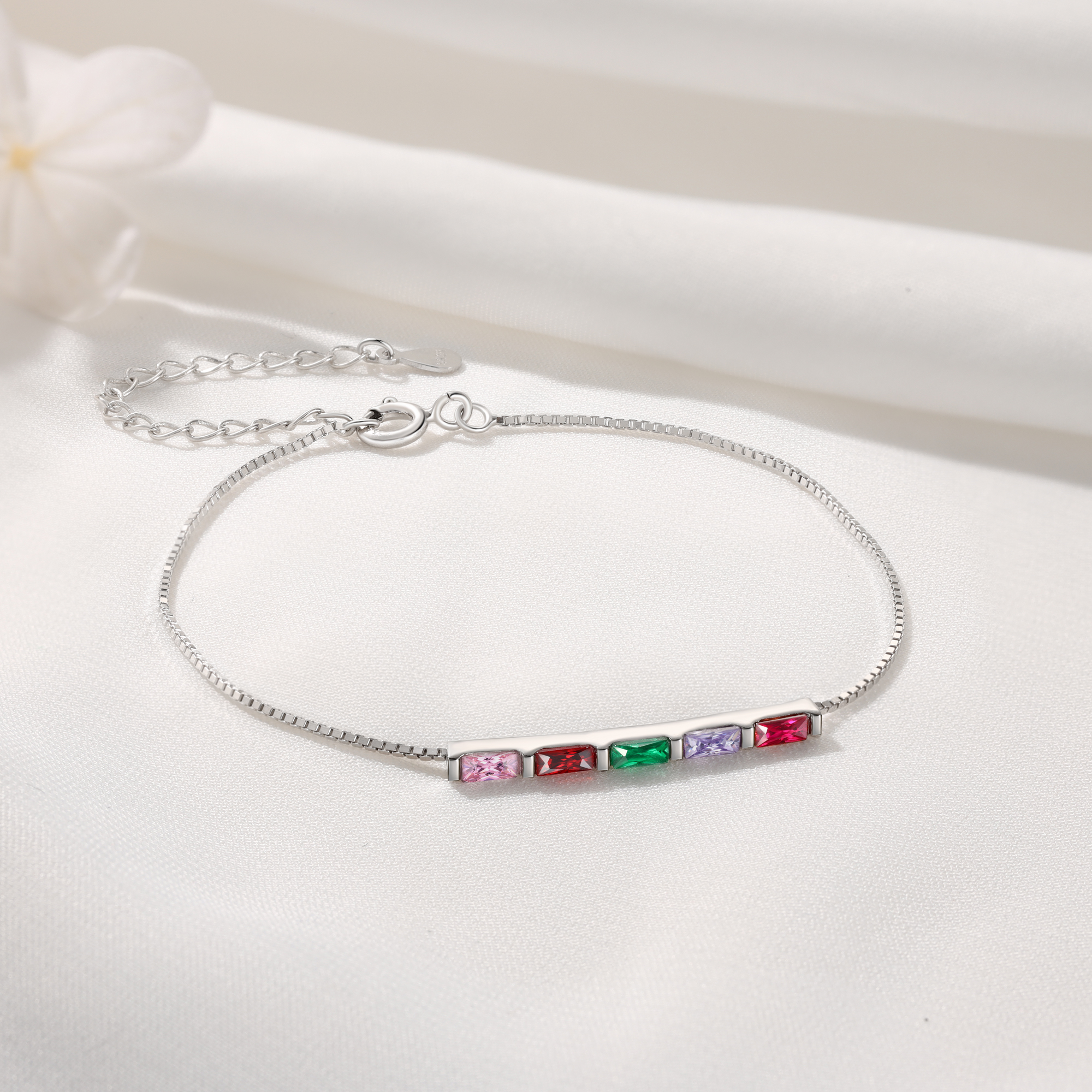 S925 Silver Custom 5 Birthstones Bracelet Gold Adjustable Bracelet Personalised Birthday Gift for Her