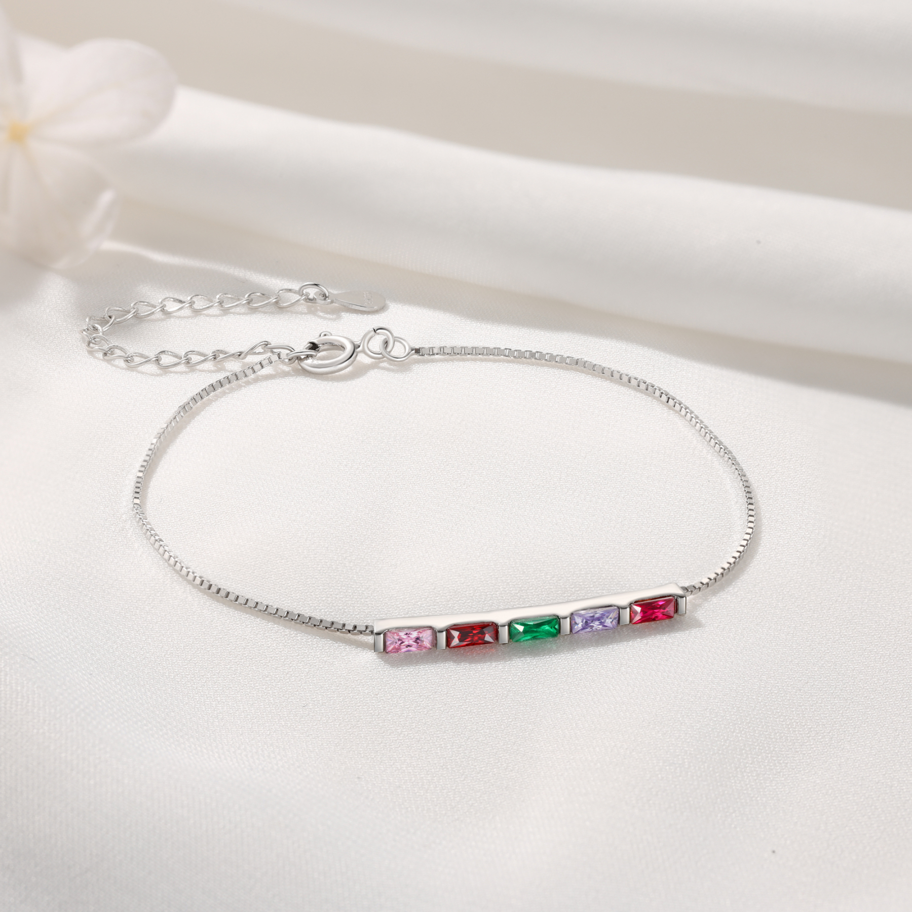 S925 Silver Custom 5 Birthstones Bracelet Gold Adjustable Bracelet Personalised Birthday Gift for Her