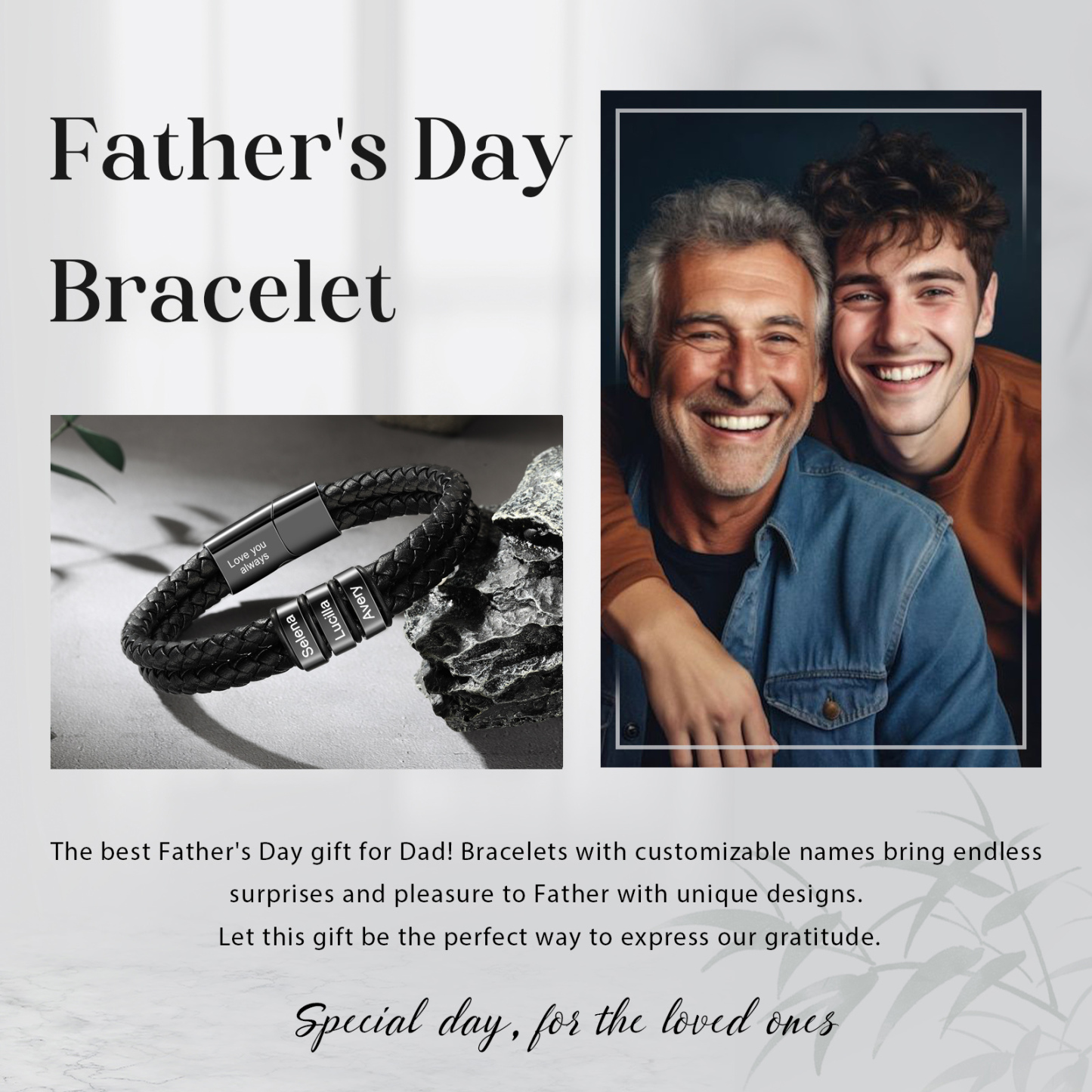 Personalised Men Bracelet with 3 Names & 1 Text - Custom Gift for Him | Jessemade