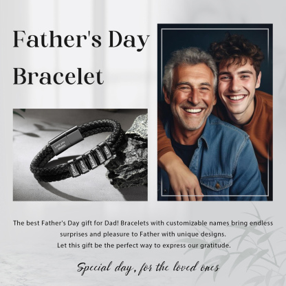 Personalised Men Bracelet with 5 Names & 1 Text - Custom Gift for Him | Jessemade