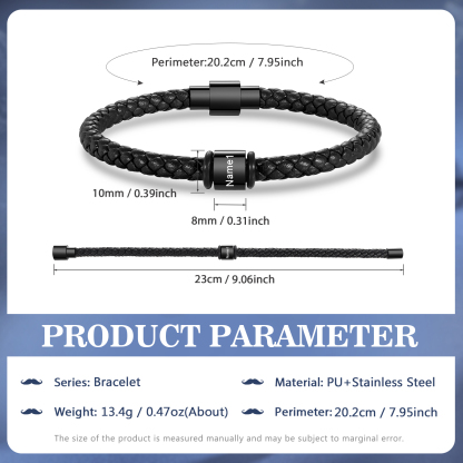 1 Name - Personalised Men's Leather Bracelet Custom Beaded Bracelets Fathers Day Gifts for Him-Jessemade AU
