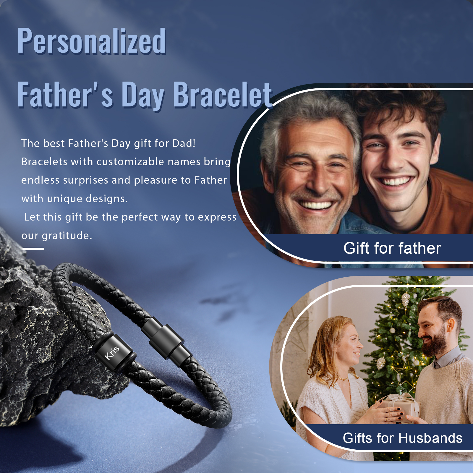 1 Name - Personalised Men's Leather Bracelet Custom Beaded Bracelets Fathers Day Gifts for Him-Jessemade AU