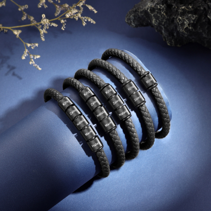 1 Name - Personalised Men's Leather Bracelet Custom Beaded Bracelets Fathers Day Gifts for Him-Jessemade AU