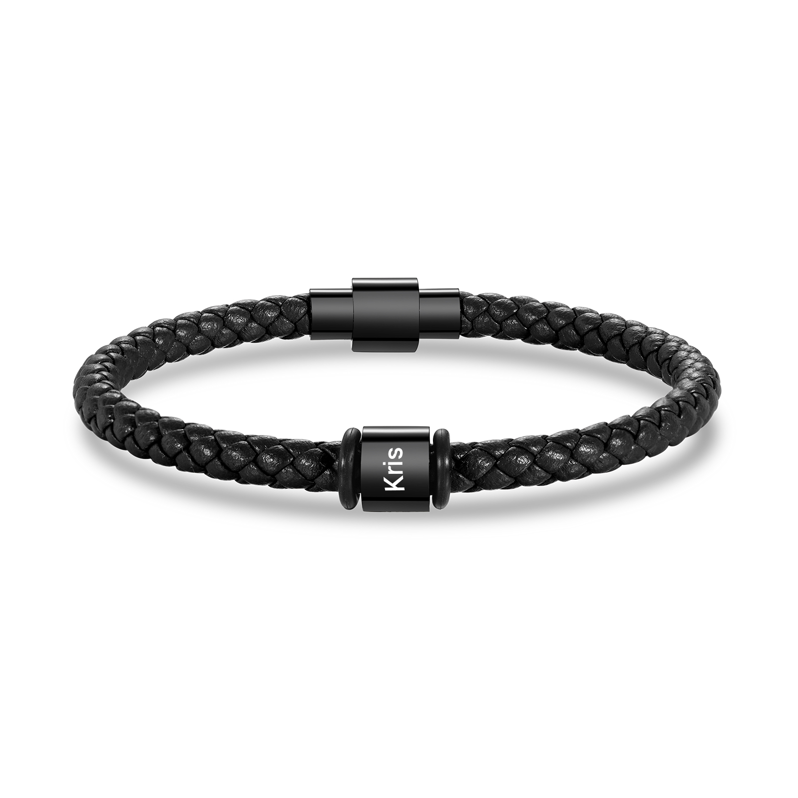[Copy]1 Name - Personalised Men's Leather Bracelet Custom Text Beaded Bracelets Vintage Gift for Him