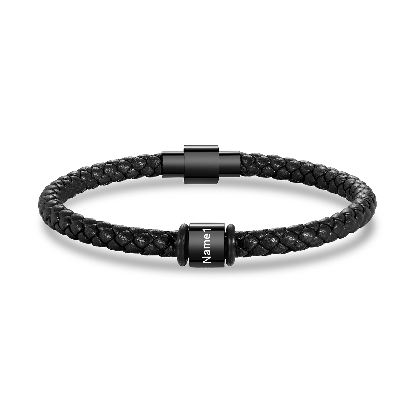 [Copy]1 Name - Personalised Men's Leather Bracelet Custom Text Beaded Bracelets Vintage Gift for Him