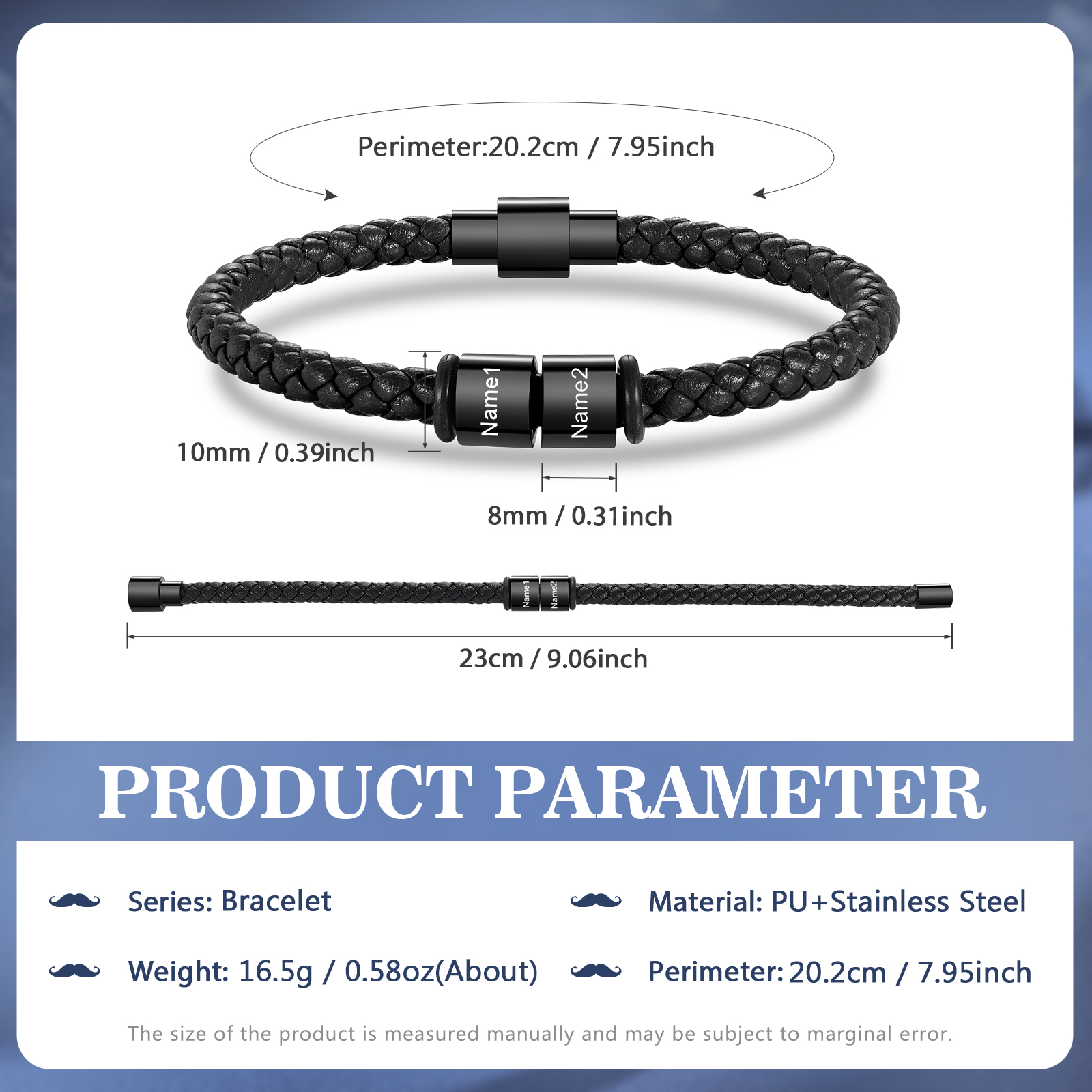 2 Names - Personalised Men's Leather Bracelet Custom Beaded Bracelets Fathers Day Gifts for Him-Jessemade AU