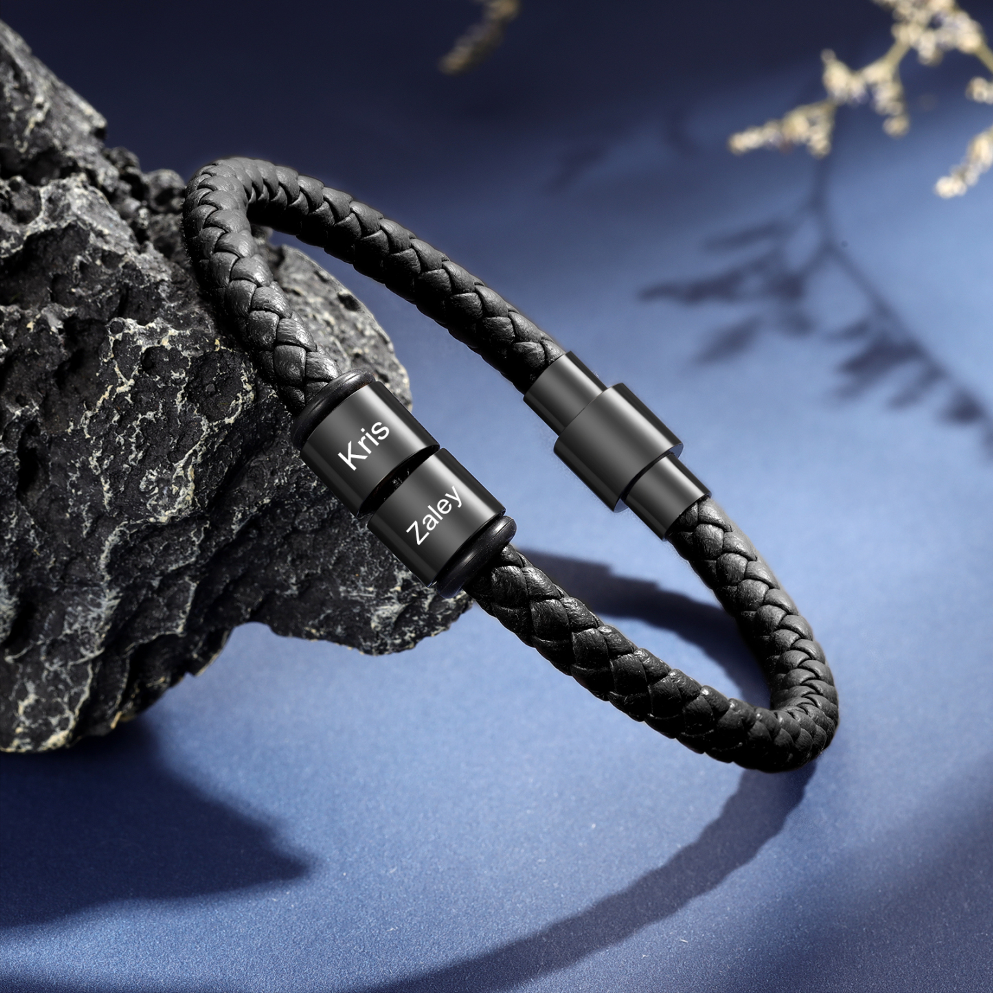 2 Names - Personalised Men's Leather Bracelet Custom Beaded Bracelets Fathers Day Gifts for Him-Jessemade AU