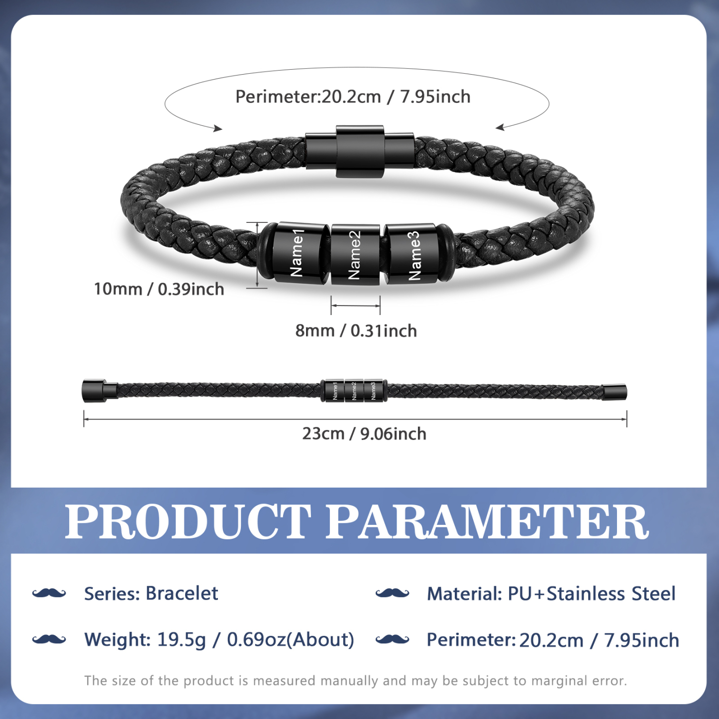3 Names - Personalised Men's Leather Bracelet Custom Beaded Bracelets Fathers Day Gifts for Him-Jessemade AU