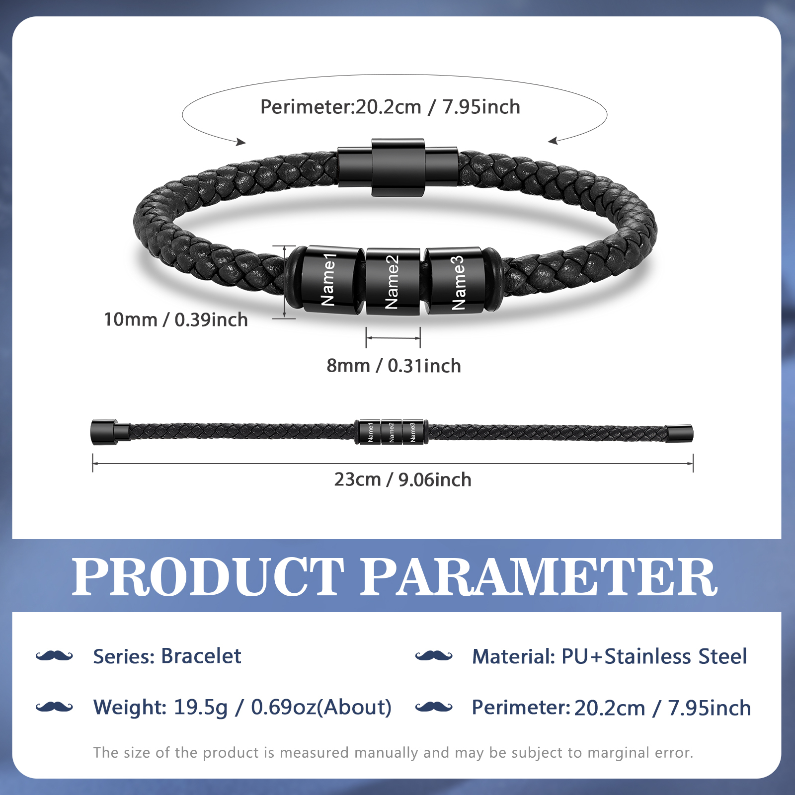 3 Names - Personalised Men's Leather Bracelet Custom Beaded Bracelets Fathers Day Gifts for Him-Jessemade AU