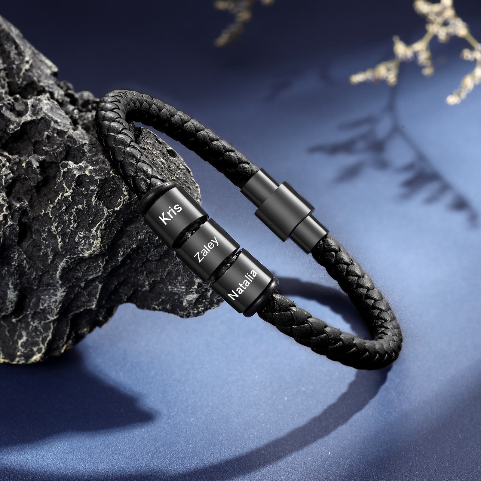 3 Names - Personalised Men's Leather Bracelet Custom Beaded Bracelets Fathers Day Gifts for Him-Jessemade AU