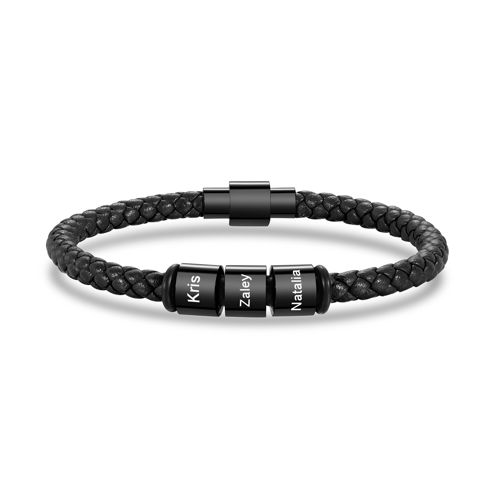 3 Names - Personalised Men's Leather Bracelet Custom Beaded Bracelets Fathers Day Gifts for Him