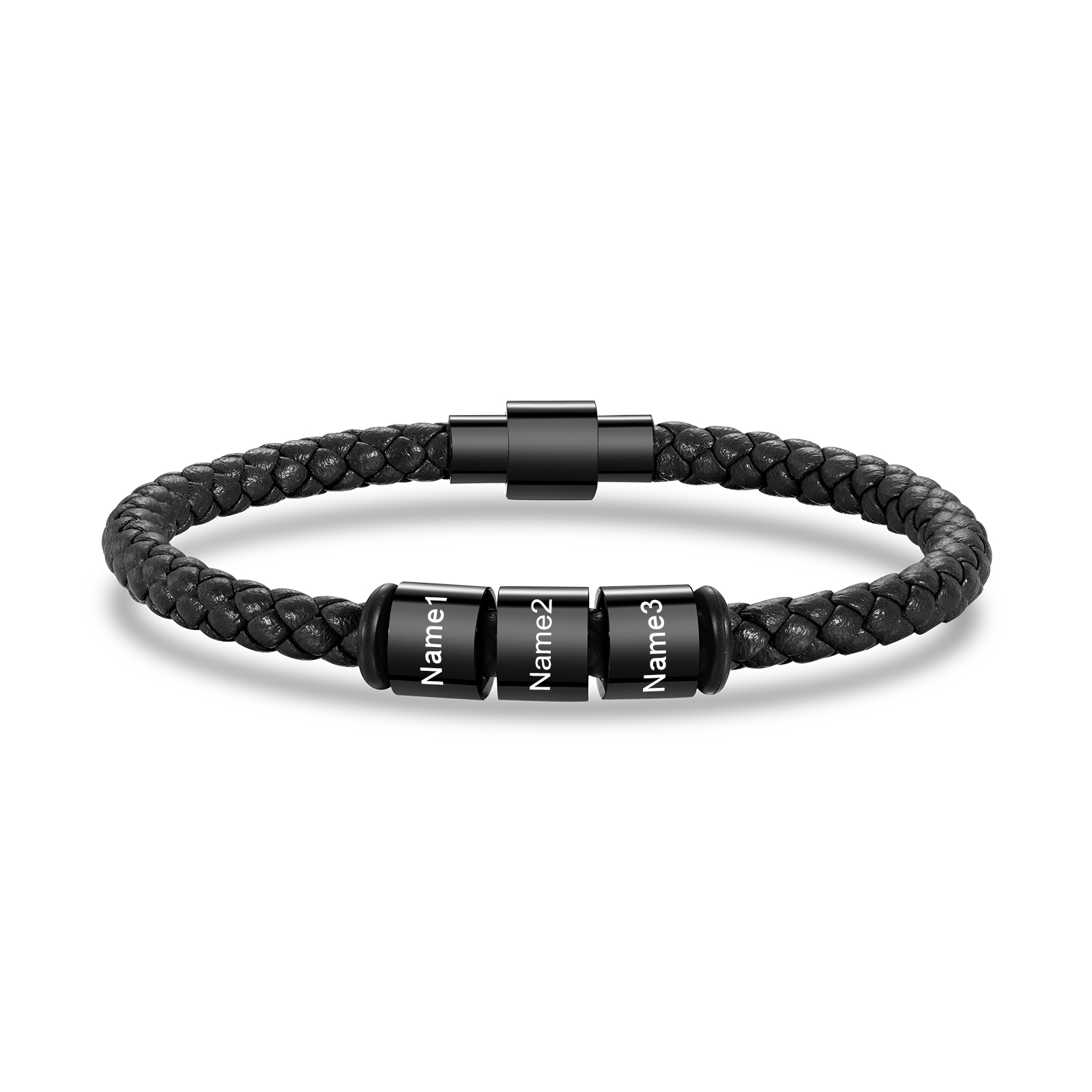 3 Names - Personalised Men's Leather Bracelet Custom Beaded Bracelets Fathers Day Gifts for Him