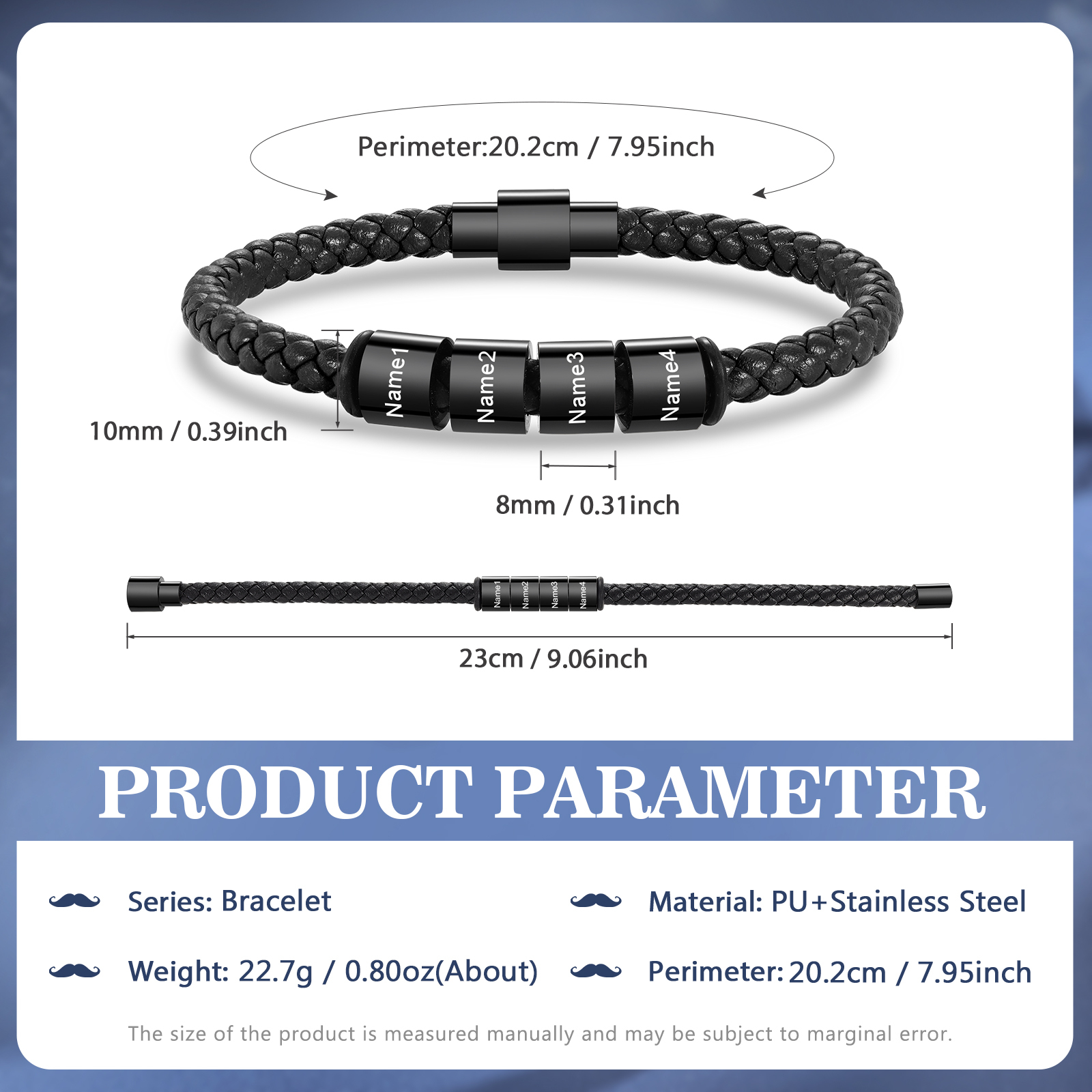 4 Names - Personalised Men's Leather Bracelet Custom Beaded Bracelets Fathers Day Gifts for Him-Jessemade AU