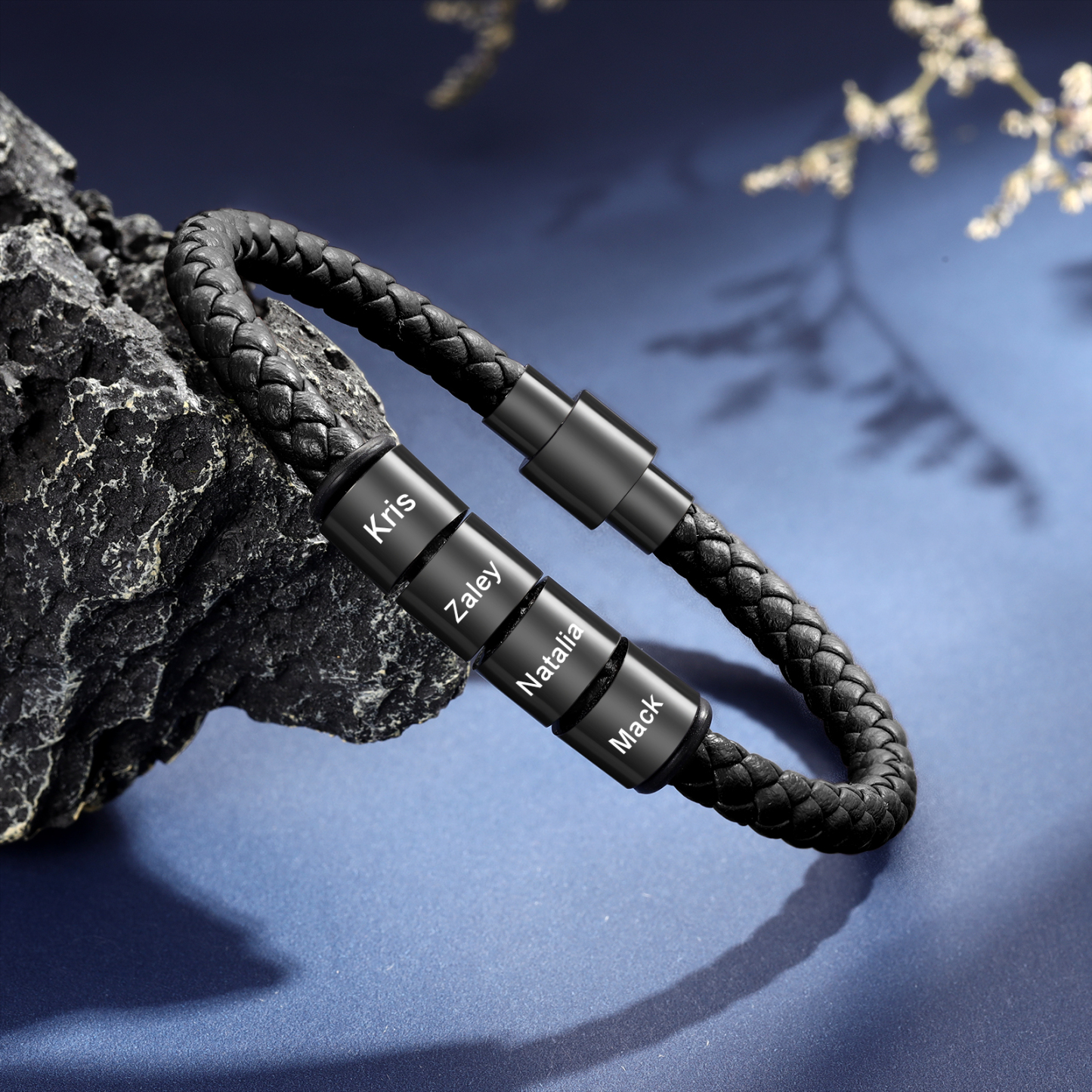 4 Names - Personalised Men's Leather Bracelet Custom Beaded Bracelets Fathers Day Gifts for Him-Jessemade AU