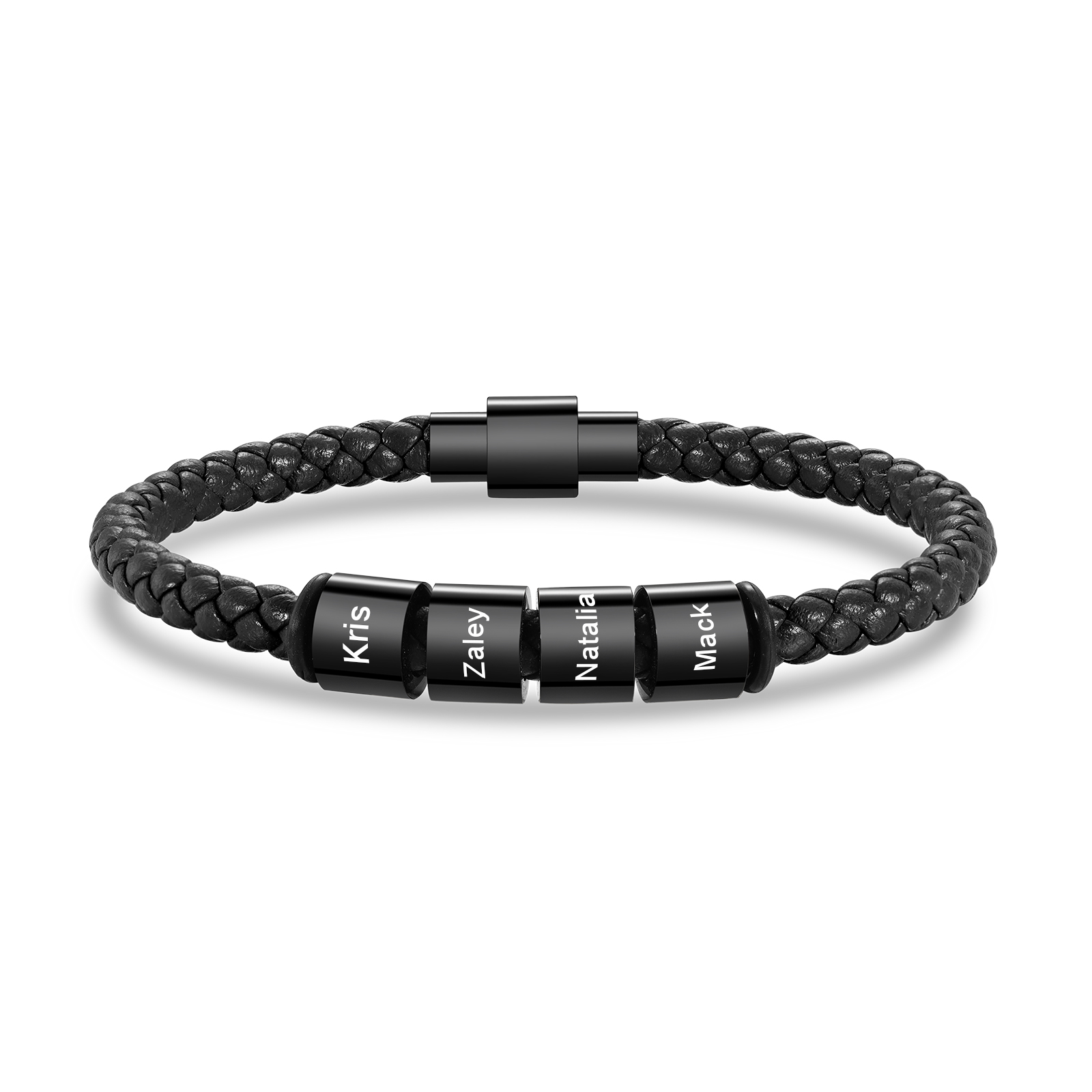 [Copy]3 Names - Personalised Men's Leather Bracelet Custom Beaded Bracelets Fathers Day Gifts for Him