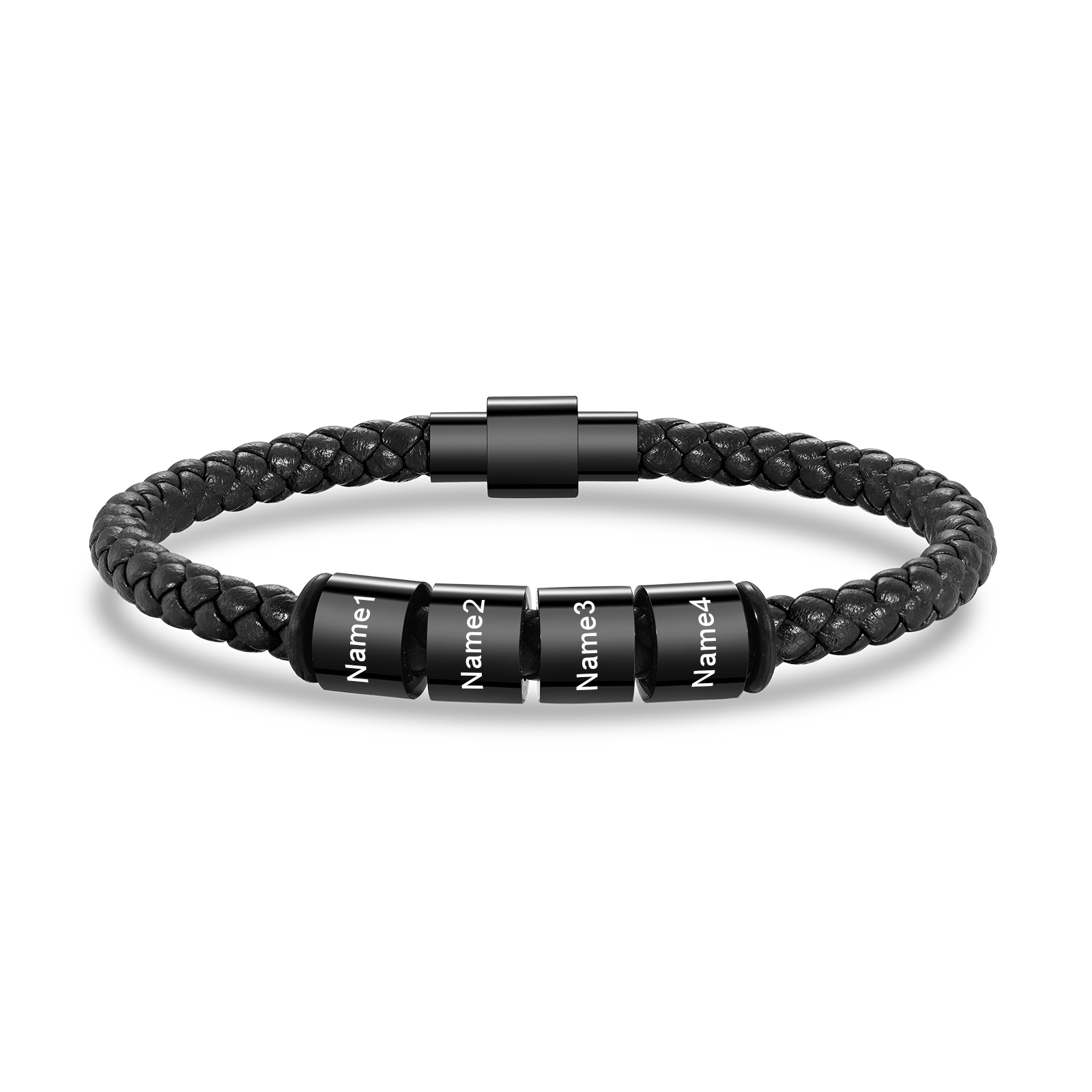[Copy]3 Names - Personalised Men's Leather Bracelet Custom Beaded Bracelets Fathers Day Gifts for Him