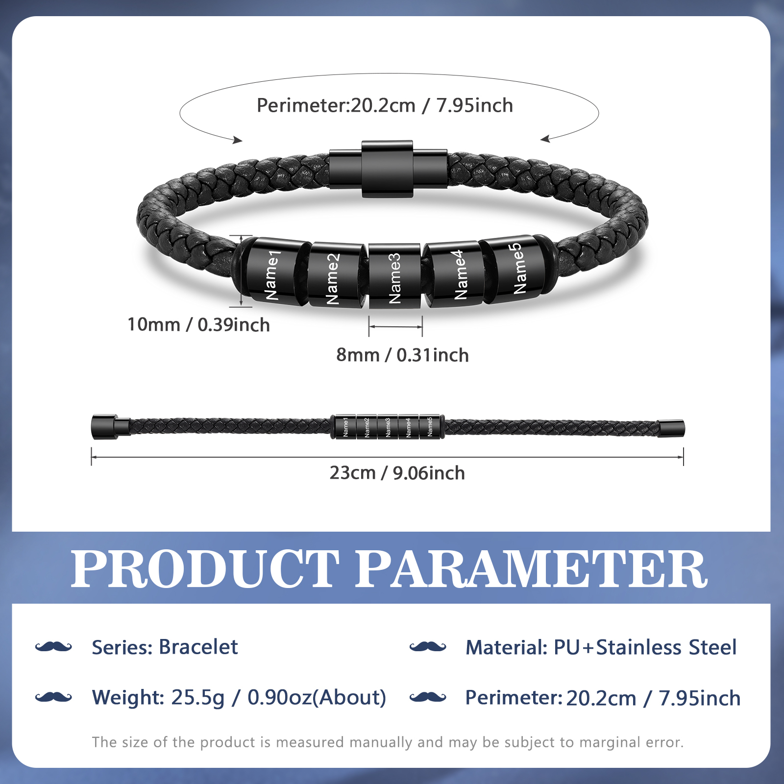 5 Names - Personalised Men's Leather Bracelet Custom Beaded Bracelets Fathers Day Gifts for Him-Jessemade AU