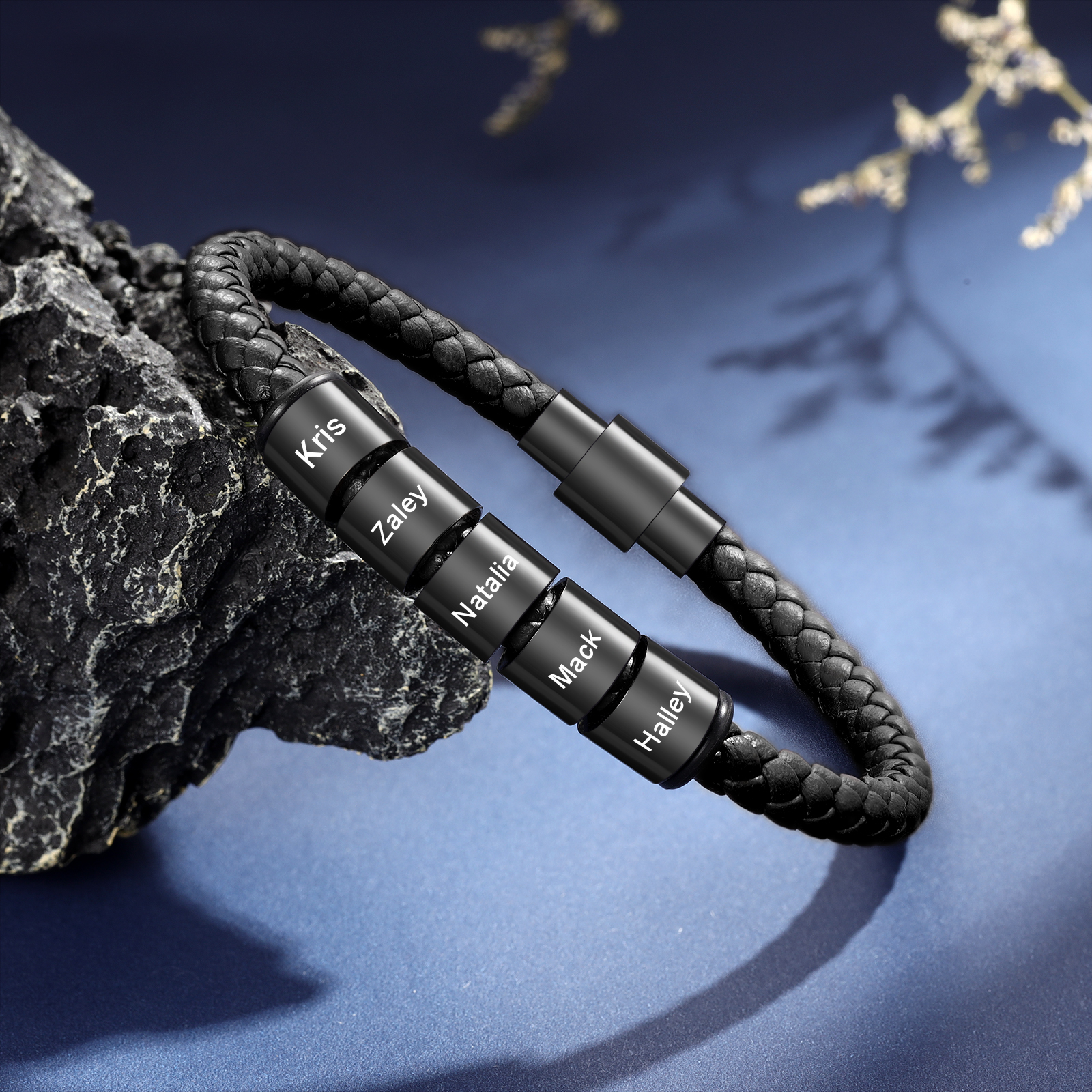 5 Names - Personalised Men's Leather Bracelet Custom Beaded Bracelets Fathers Day Gifts for Him-Jessemade AU