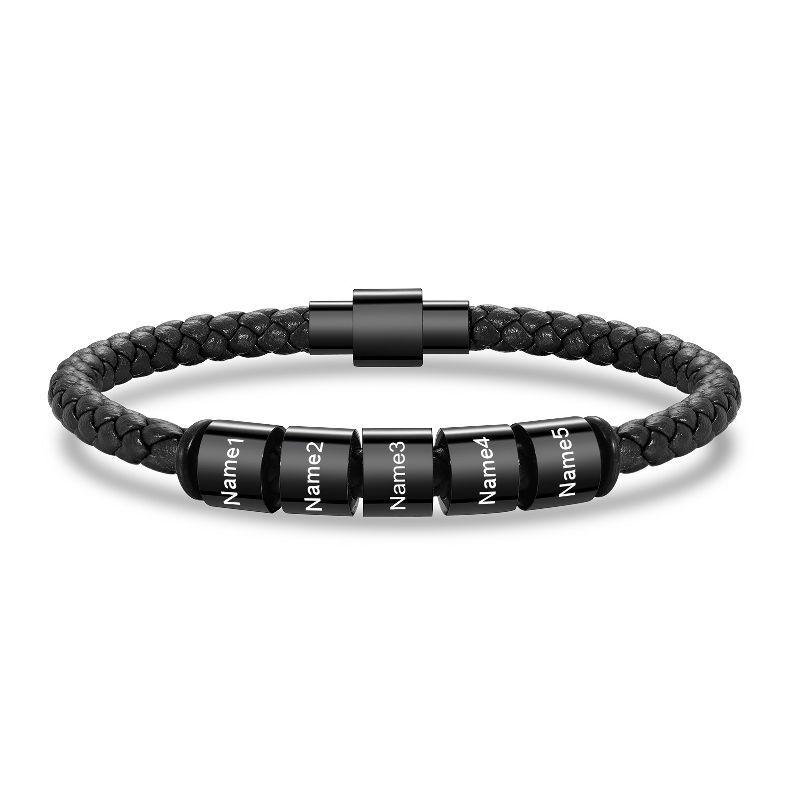 5 Names - Personalised Men's Leather Bracelet Custom Beaded Bracelets Fathers Day Gifts for Him-Jessemade AU