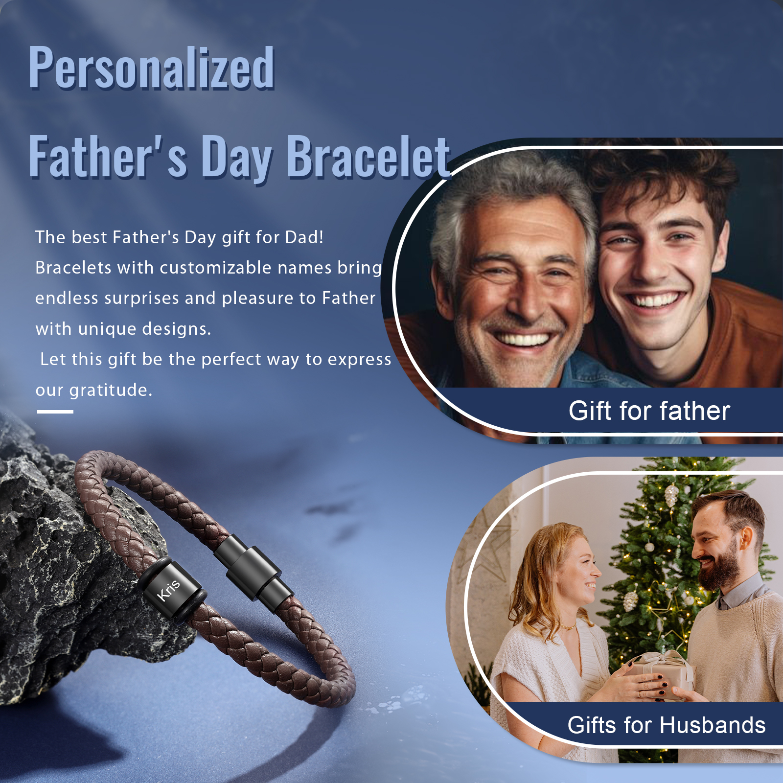 1 Name - Personalised Men's Leather Bracelet Custom Beaded Bracelets Fathers Day Gifts for Him-Jessemade AU