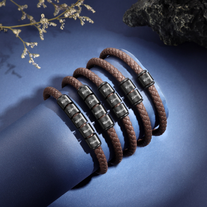 1 Name - Personalised Men's Leather Bracelet Custom Beaded Bracelets Fathers Day Gifts for Him-Jessemade AU