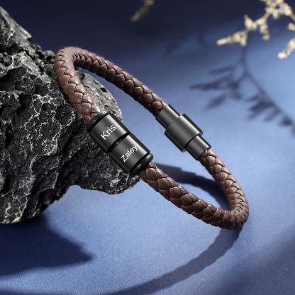 2 Names - Personalised Men's Leather Bracelet Custom Beaded Bracelets Fathers Day Gifts for Him-Jessemade AU