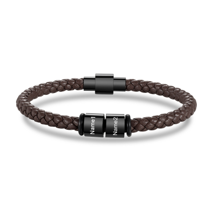 2 Names - Personalised Men's Leather Bracelet Custom Beaded Bracelets Fathers Day Gifts for Him-Jessemade AU