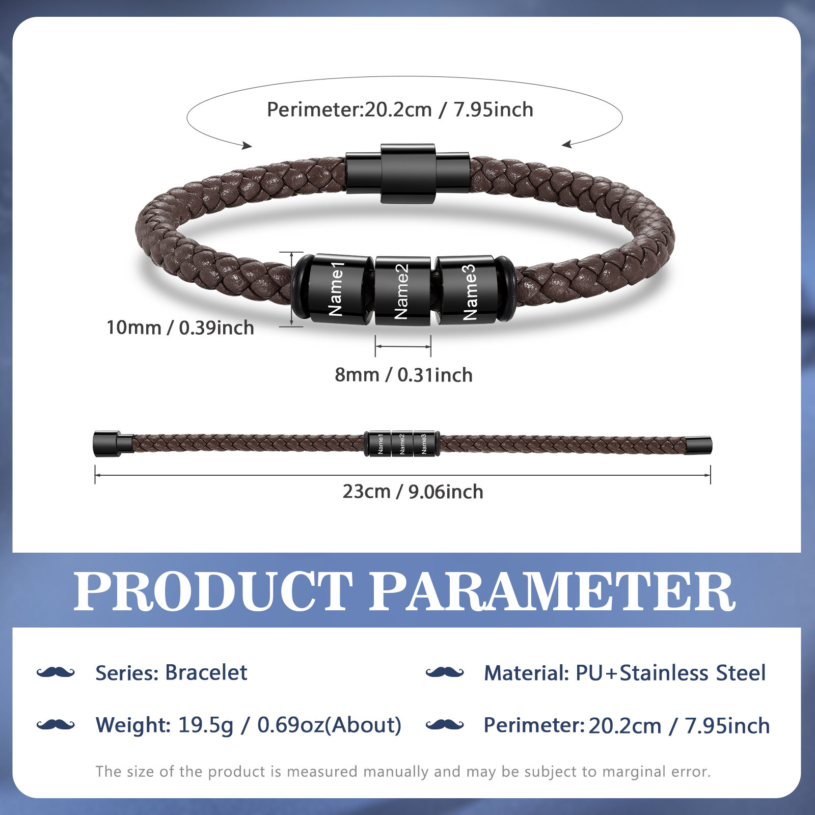 3 Names - Personalised Men's Leather Bracelet Custom Beaded Bracelets Fathers Day Gifts for Him-Jessemade AU