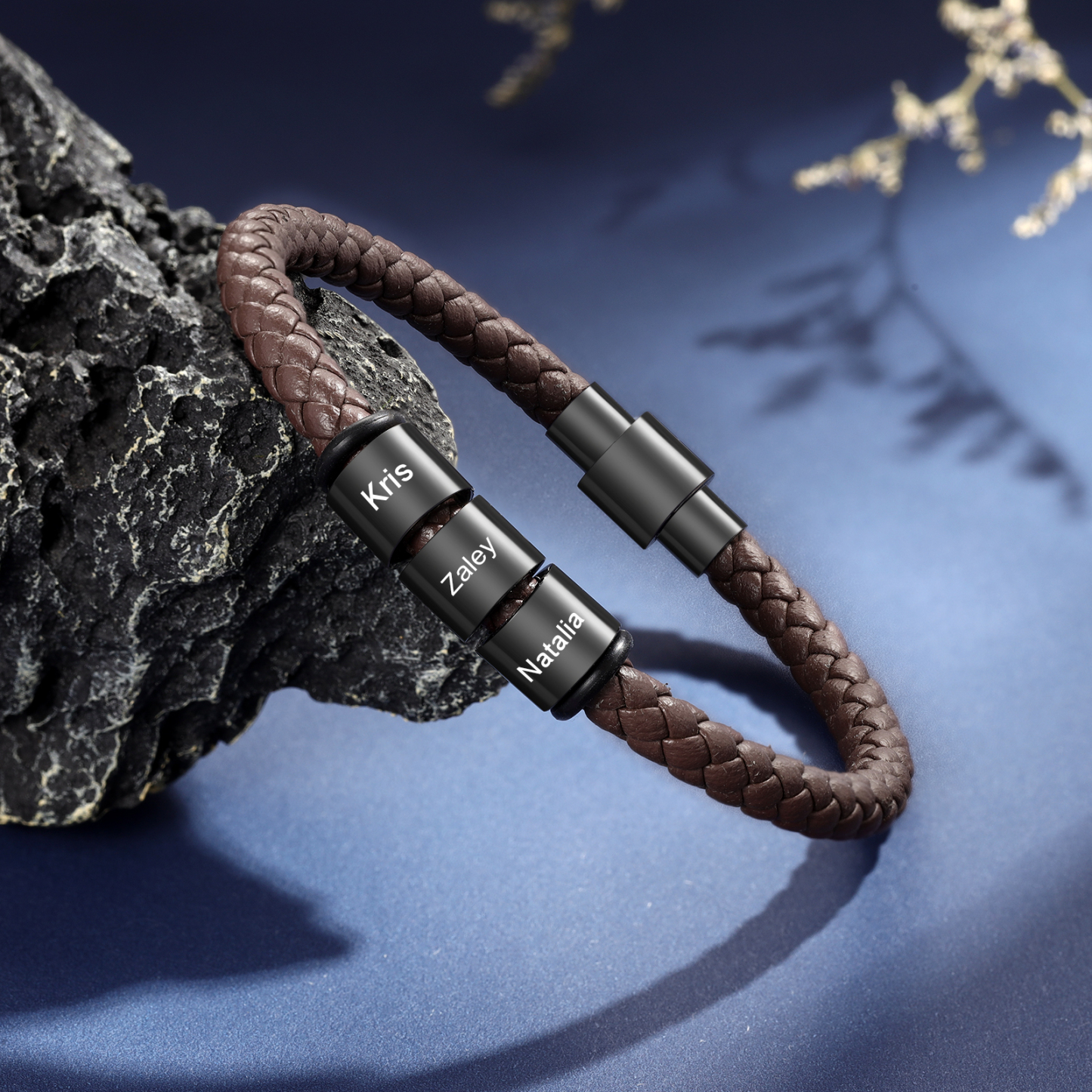 3 Names - Personalised Men's Leather Bracelet Custom Beaded Bracelets Fathers Day Gifts for Him-Jessemade AU