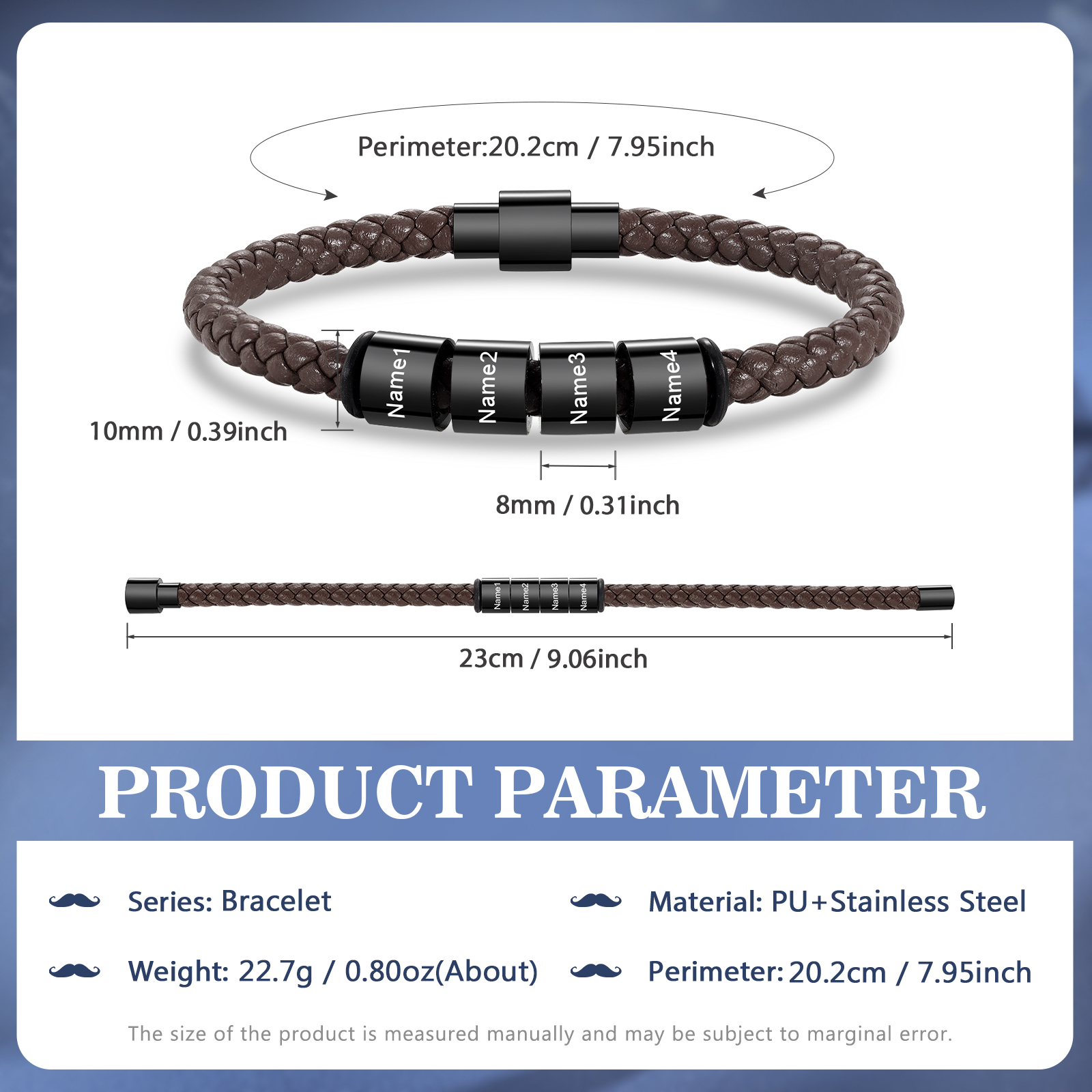 4 Names - Personalised Men's Leather Bracelet Custom Beaded Bracelets Fathers Day Gifts for Him-Jessemade AU