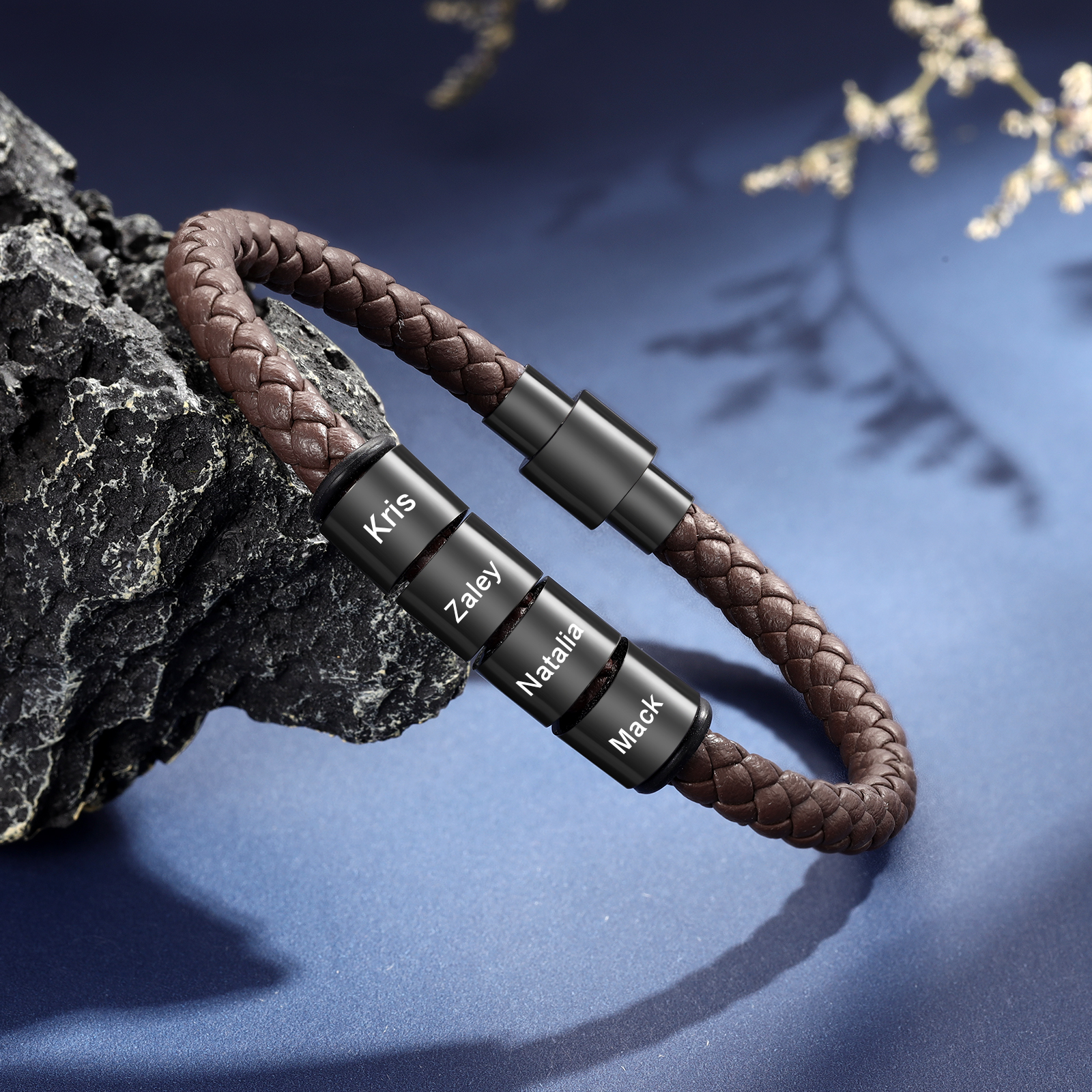 4 Names - Personalised Men's Leather Bracelet Custom Beaded Bracelets Fathers Day Gifts for Him-Jessemade AU
