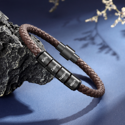 4 Names - Personalised Men's Leather Bracelet Custom Beaded Bracelets Fathers Day Gifts for Him-Jessemade AU