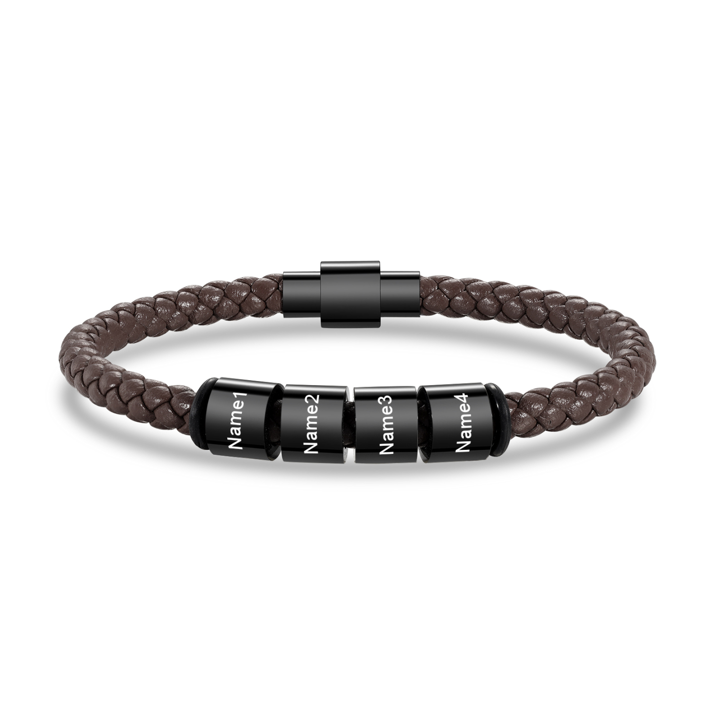 4 Names - Personalised Men's Leather Bracelet Custom Beaded Bracelets Fathers Day Gifts for Him-Jessemade AU