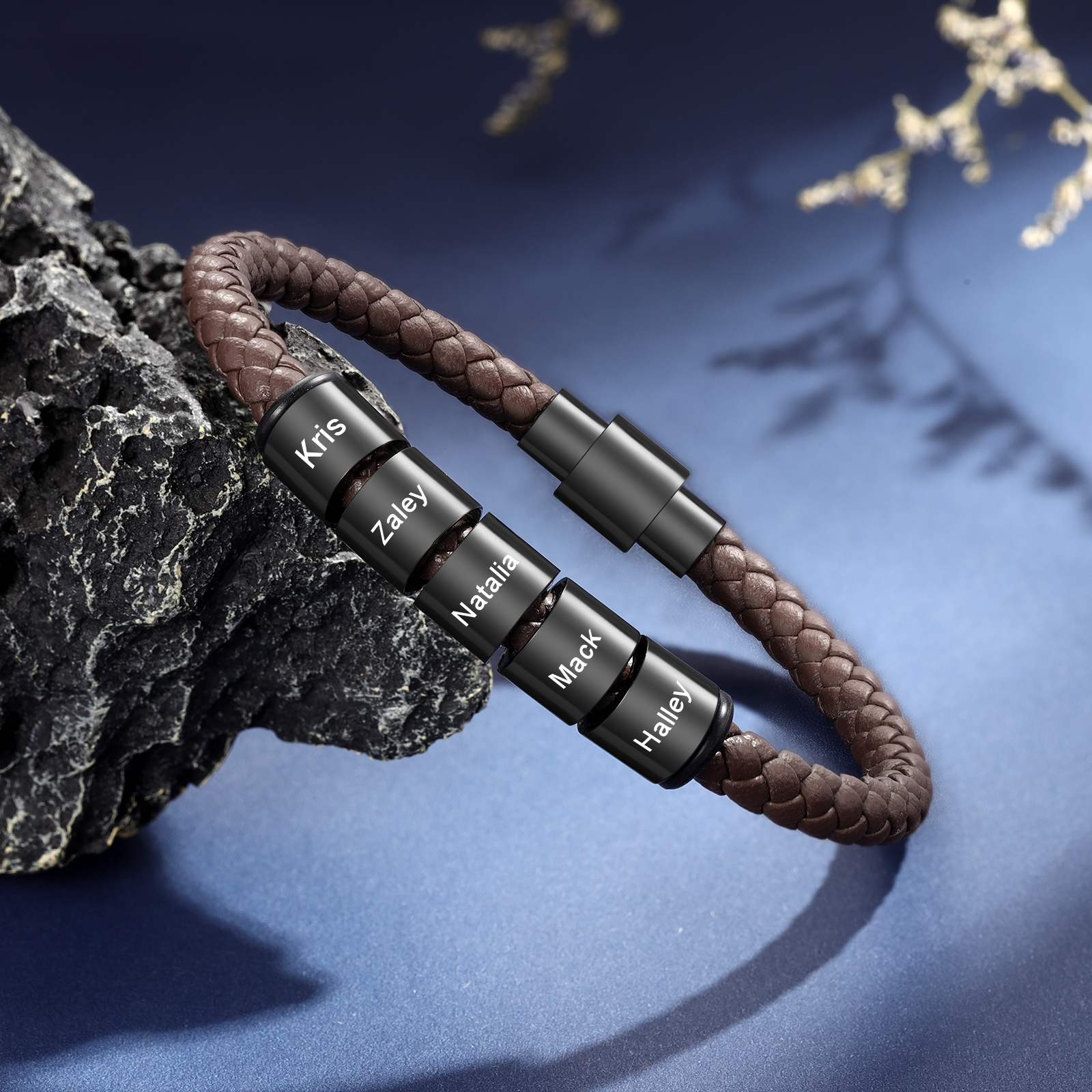5 Names - Personalised Men's Leather Bracelet Custom Beaded Bracelets Fathers Day Gifts for Him-Jessemade AU
