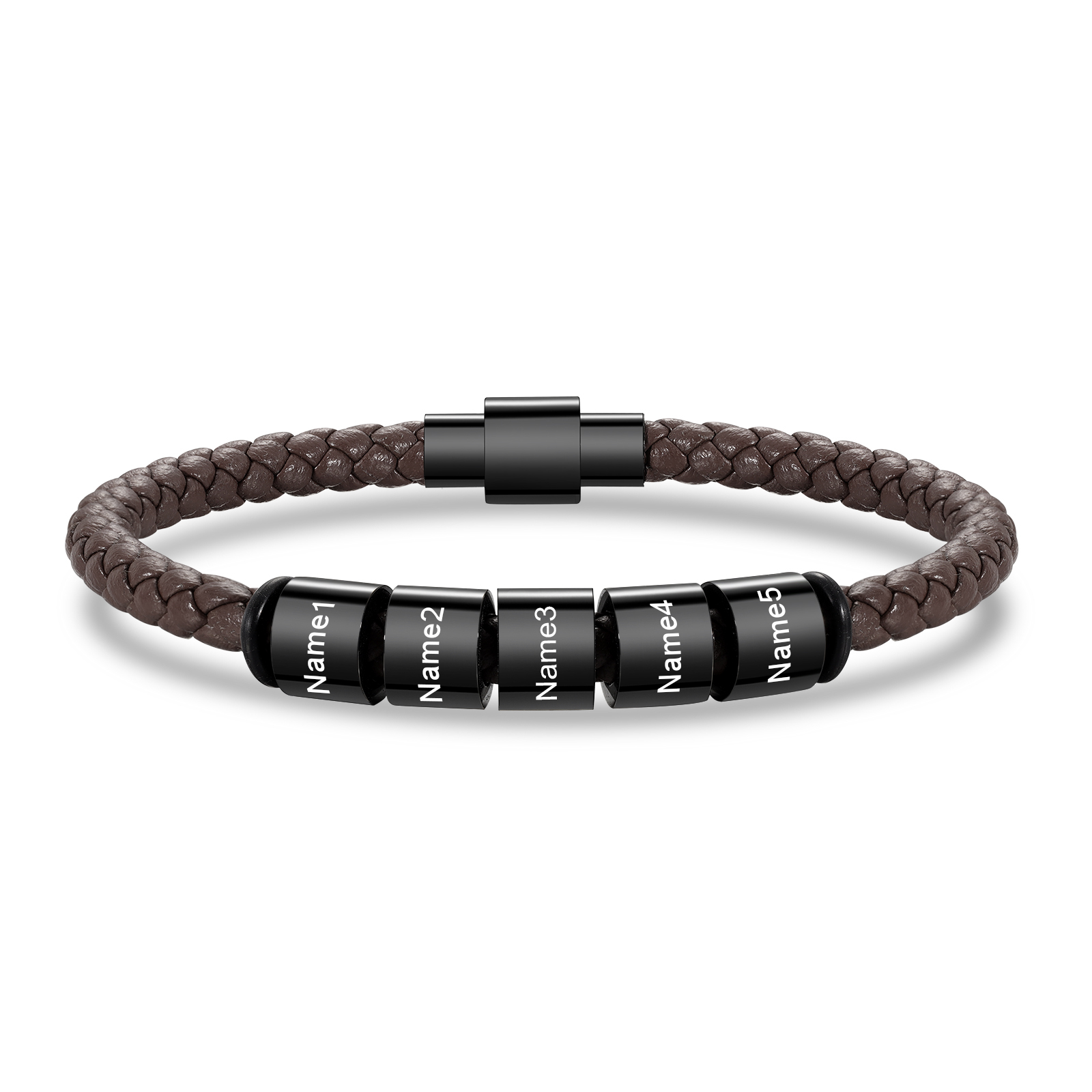 5 Names - Personalised Men's Leather Bracelet Custom Beaded Bracelets Fathers Day Gifts for Him-Jessemade AU