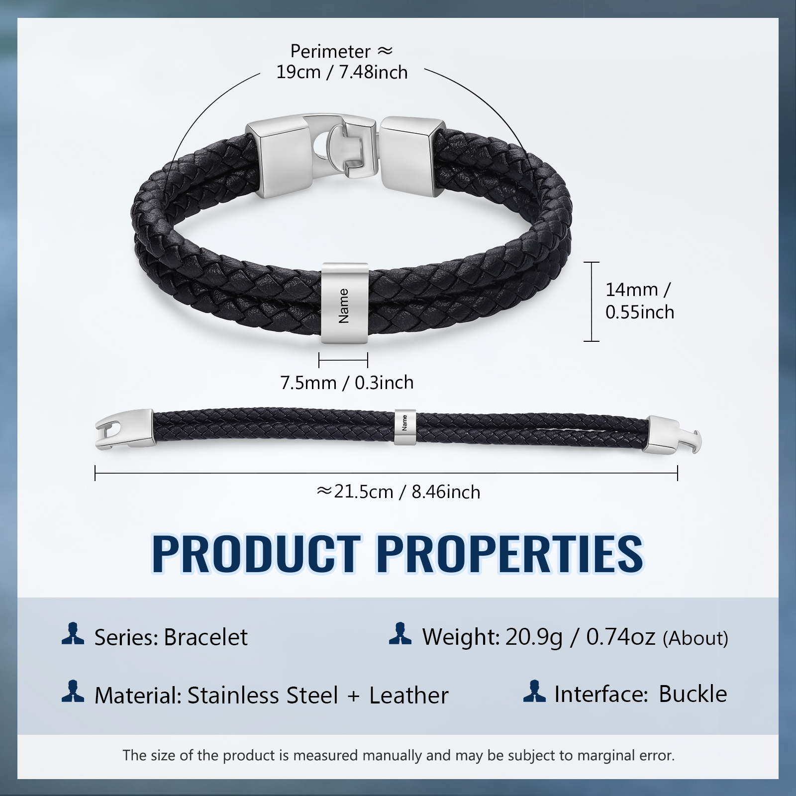 Personalised Braided Leather Bracelet Engraved 1 Name Men's Bracelet Gifts for Poppy-Jessemade AU