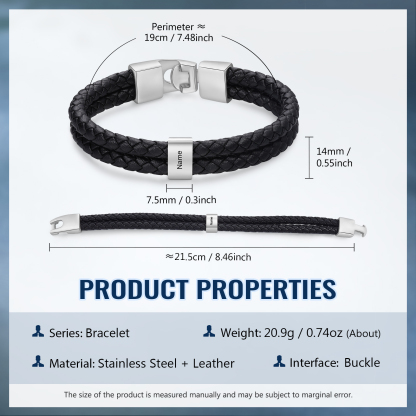 Personalised Braided Leather Bracelet Engraved 1 Name Men's Bracelet Gifts for Poppy-Jessemade AU