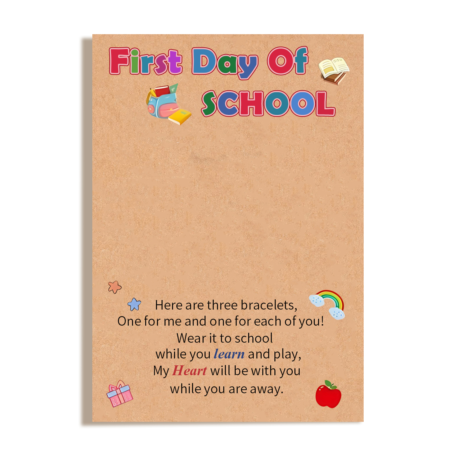 3PCS Adjustable Heart Bracelet Gift for Girl with Card Back to School Bracelet Set A Thoughtful Gift for Kids