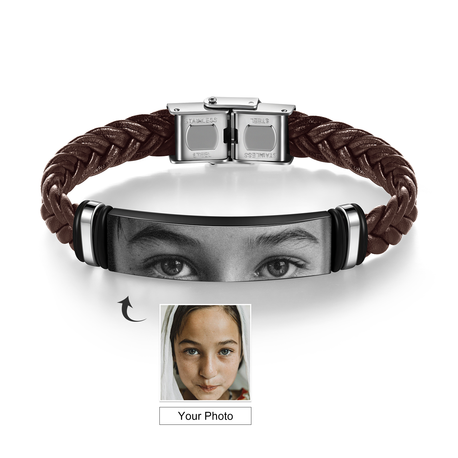 [Copy]personalised Men's Bracelet Custom 1 Photo Black Stainless Steel Gifts for Him