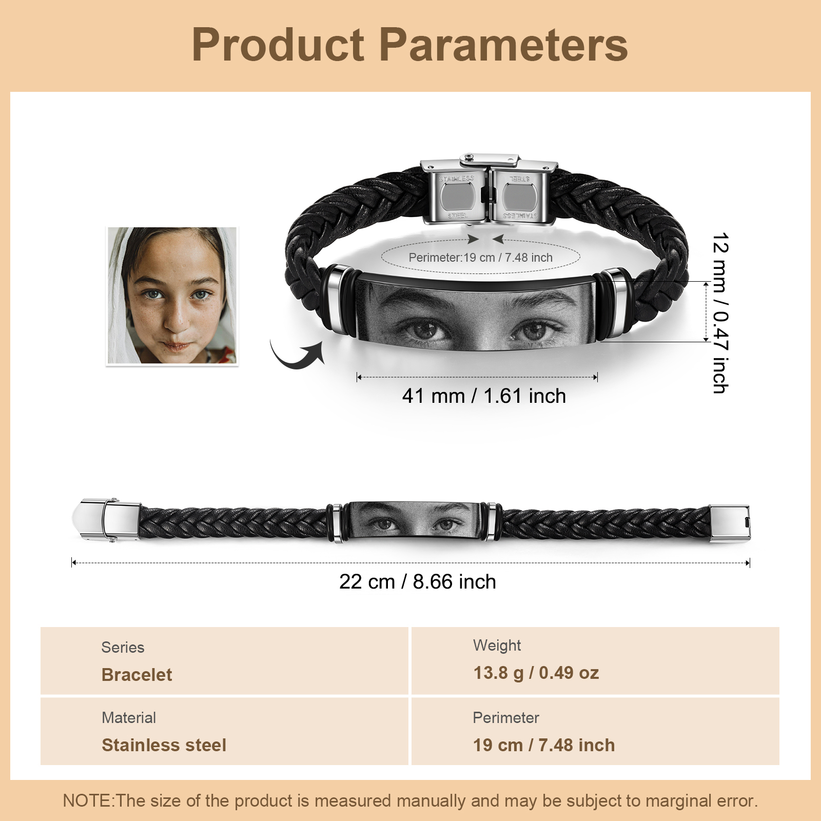 Personalised Men's Bracelet Custom 1 Photo Stainless Steel Gifts for Him-Jessemade AU