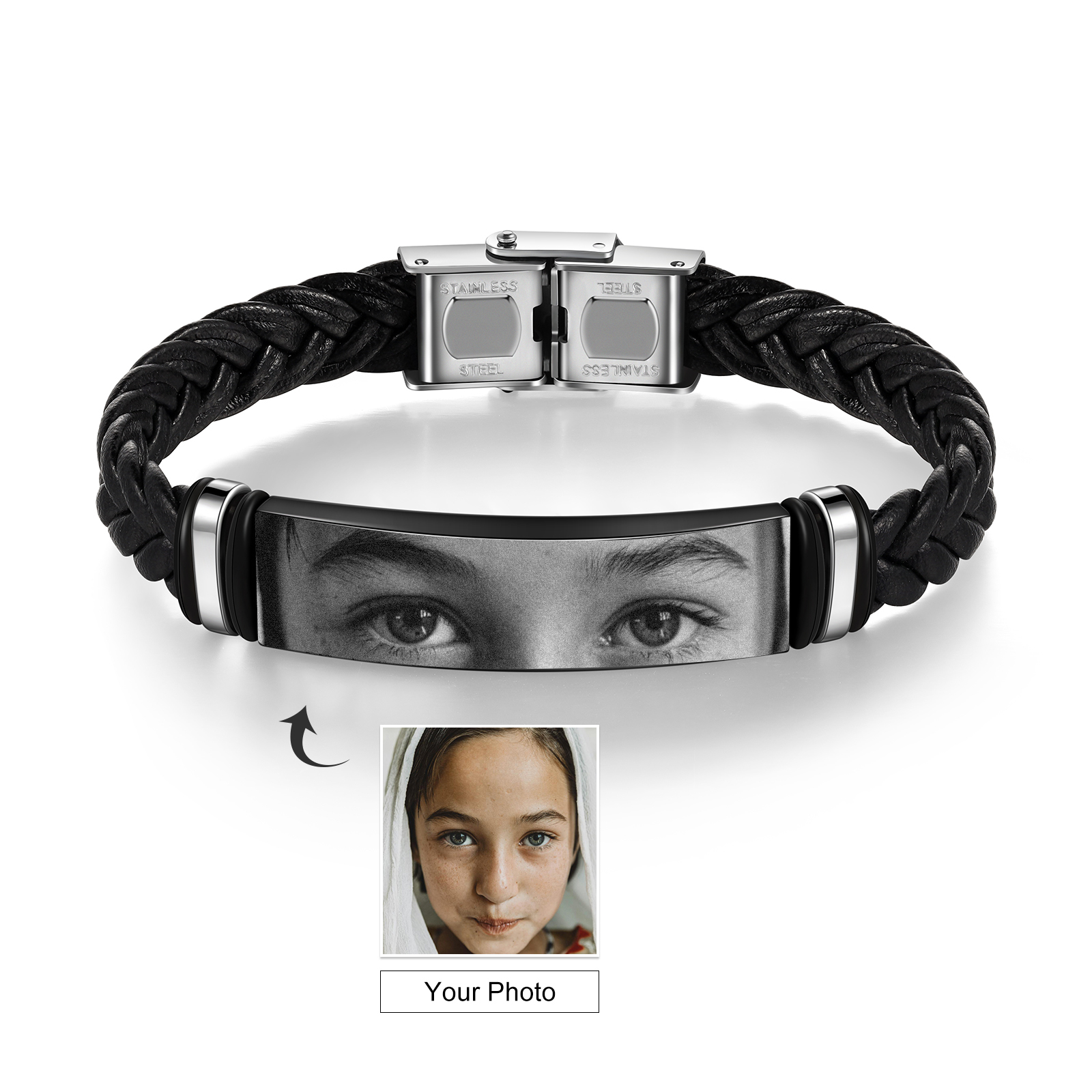 [Copy]personalised Men's Bracelet Custom 1 Photo Black Stainless Steel Gifts for Him