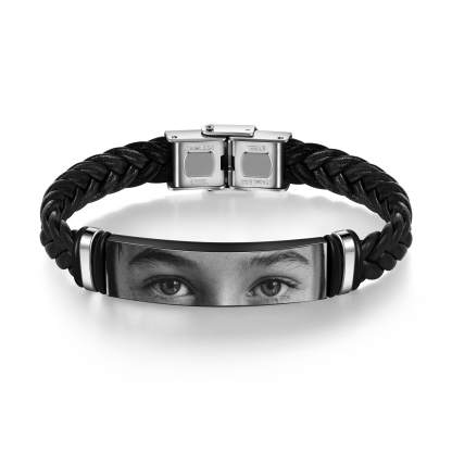 [Copy]personalised Men's Bracelet Custom 1 Photo Black Stainless Steel Gifts for Him