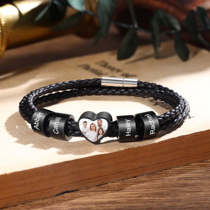Personalised Men's Leather Bracelet Custom 1 Photo & 2–6 Names Black Gift for Him-Jessemade AU