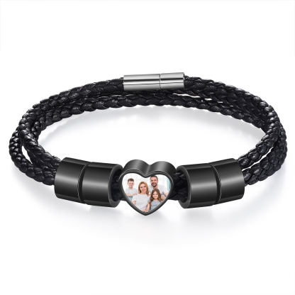 Personalised Men's Leather Bracelet Custom 1 Photo & 2–6 Names Black Gift for Him-Jessemade AU