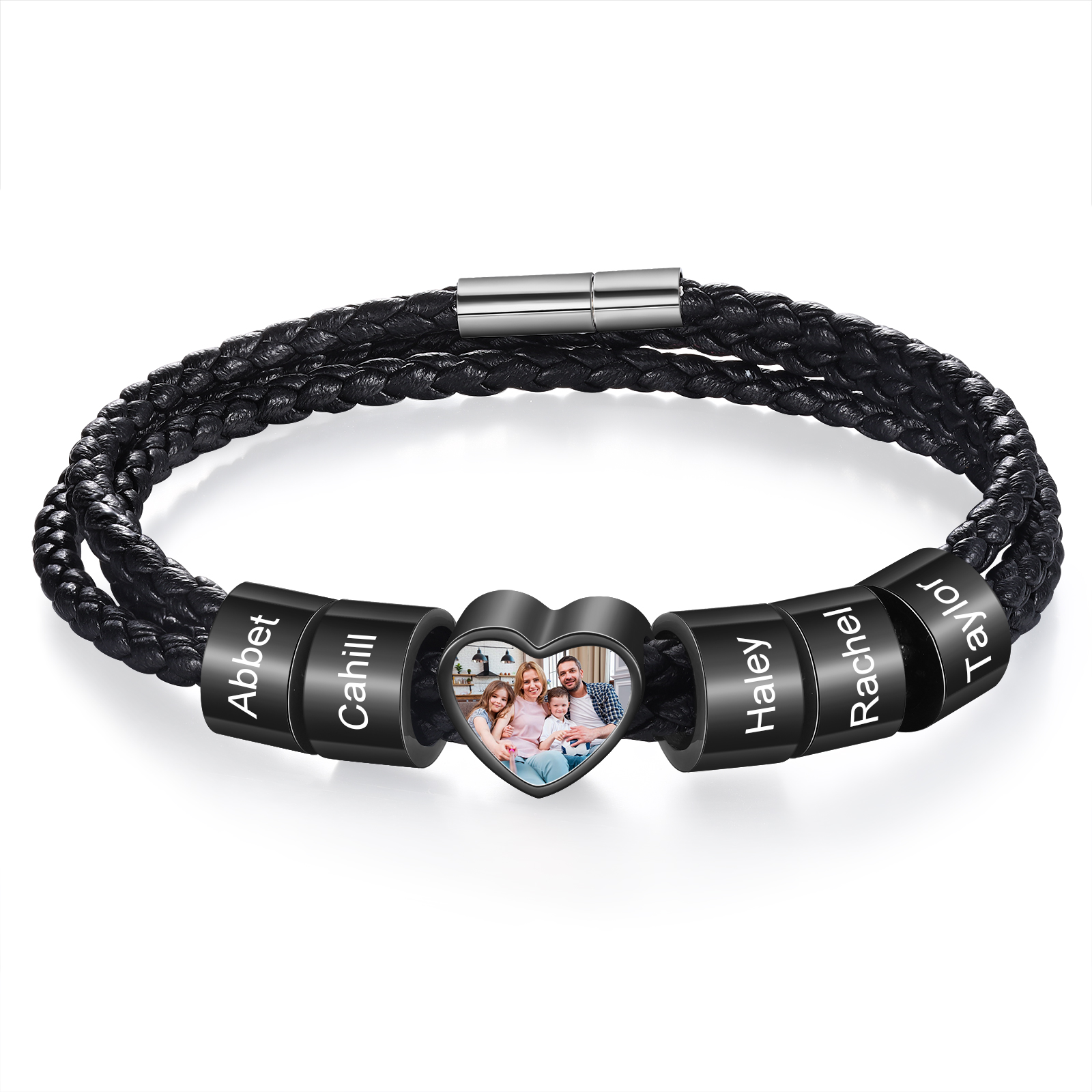 Personalised Men's Leather Bracelet Custom 1 Photo & 2–6 Names Black Gift for Him-Jessemade AU