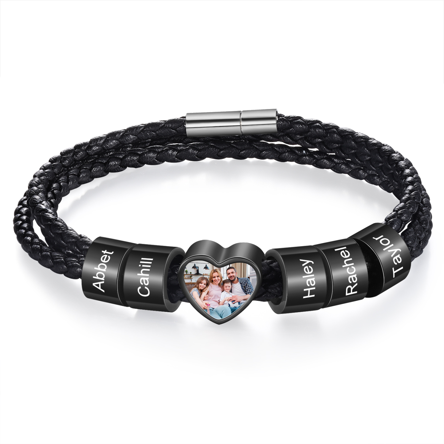 Personalised Men's Leather Bracelet Custom 1 Photo & 2–6 Names Black Gift for Him-Jessemade AU