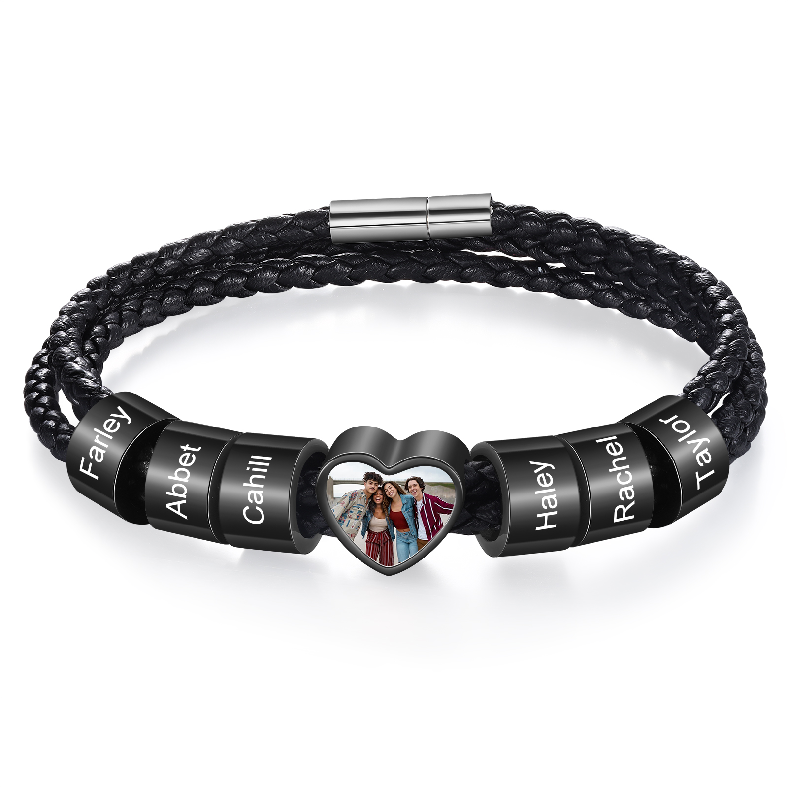 Personalised Men's Leather Bracelet Custom 1 Photo & 2–6 Names Black Gift for Him-Jessemade AU