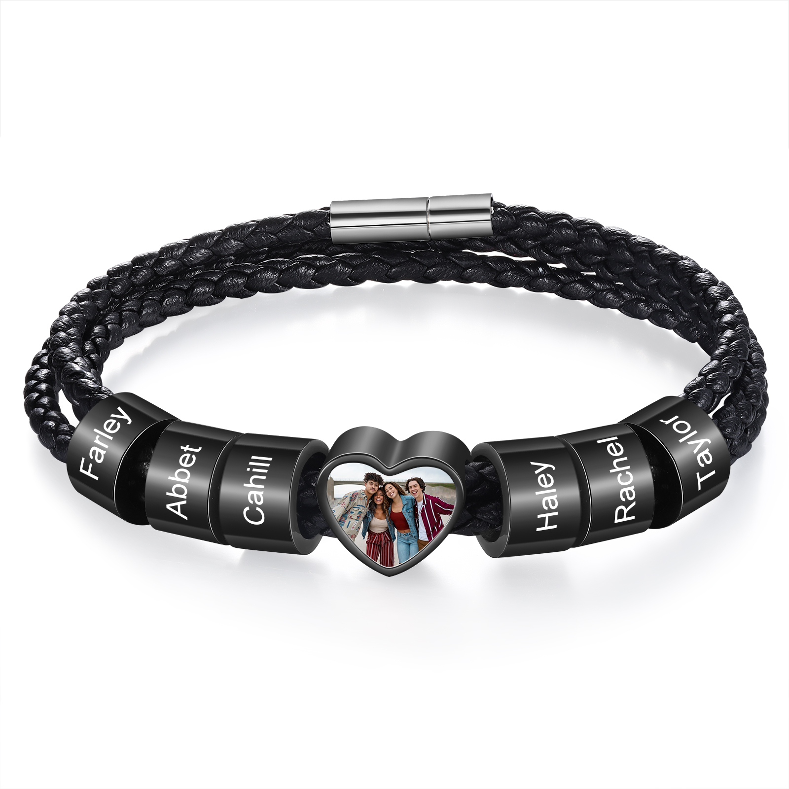 Personalised Men's Leather Bracelet Custom 1 Photo & 2–6 Names Black Gift for Him-Jessemade AU
