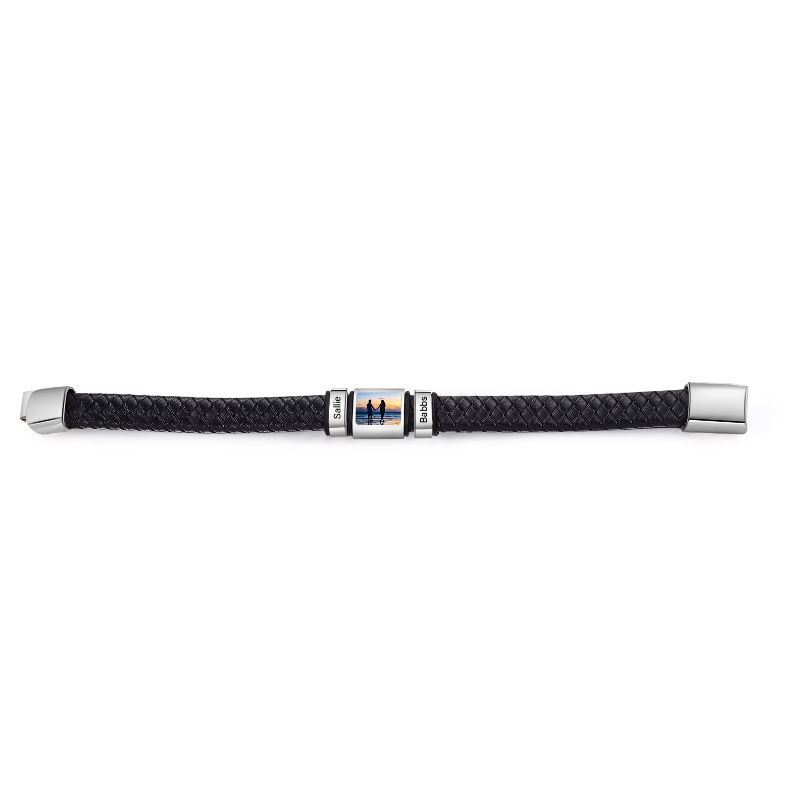Personalised Men's Leather Bracelet Custom 1 Photo & 1–6 Names Black Silver Gifts for Him-Jessemade AU