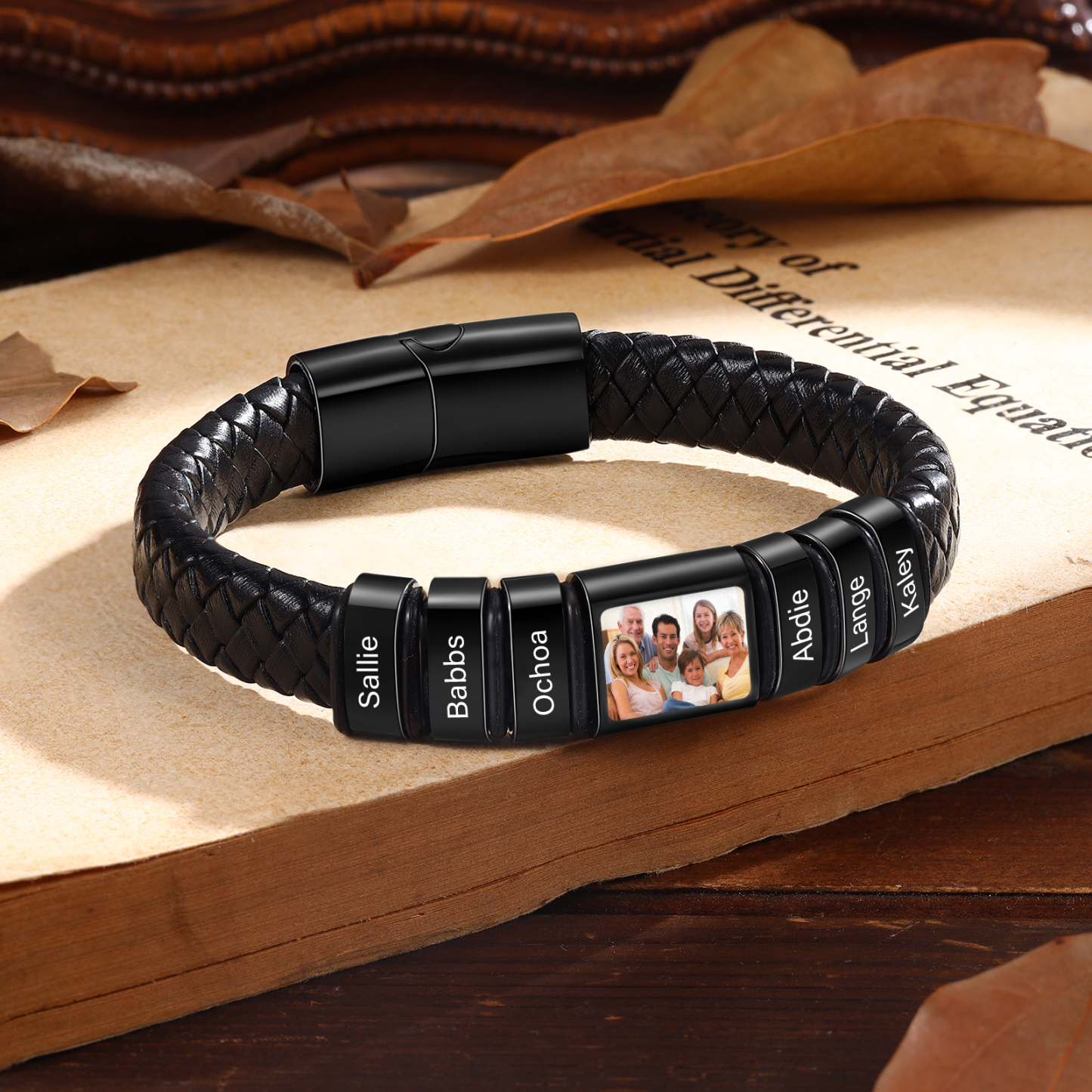 Personalised Men's Leather Bracelet Custom 1 Photo & 1–6 Names Black Silver Gifts for Him-Jessemade AU